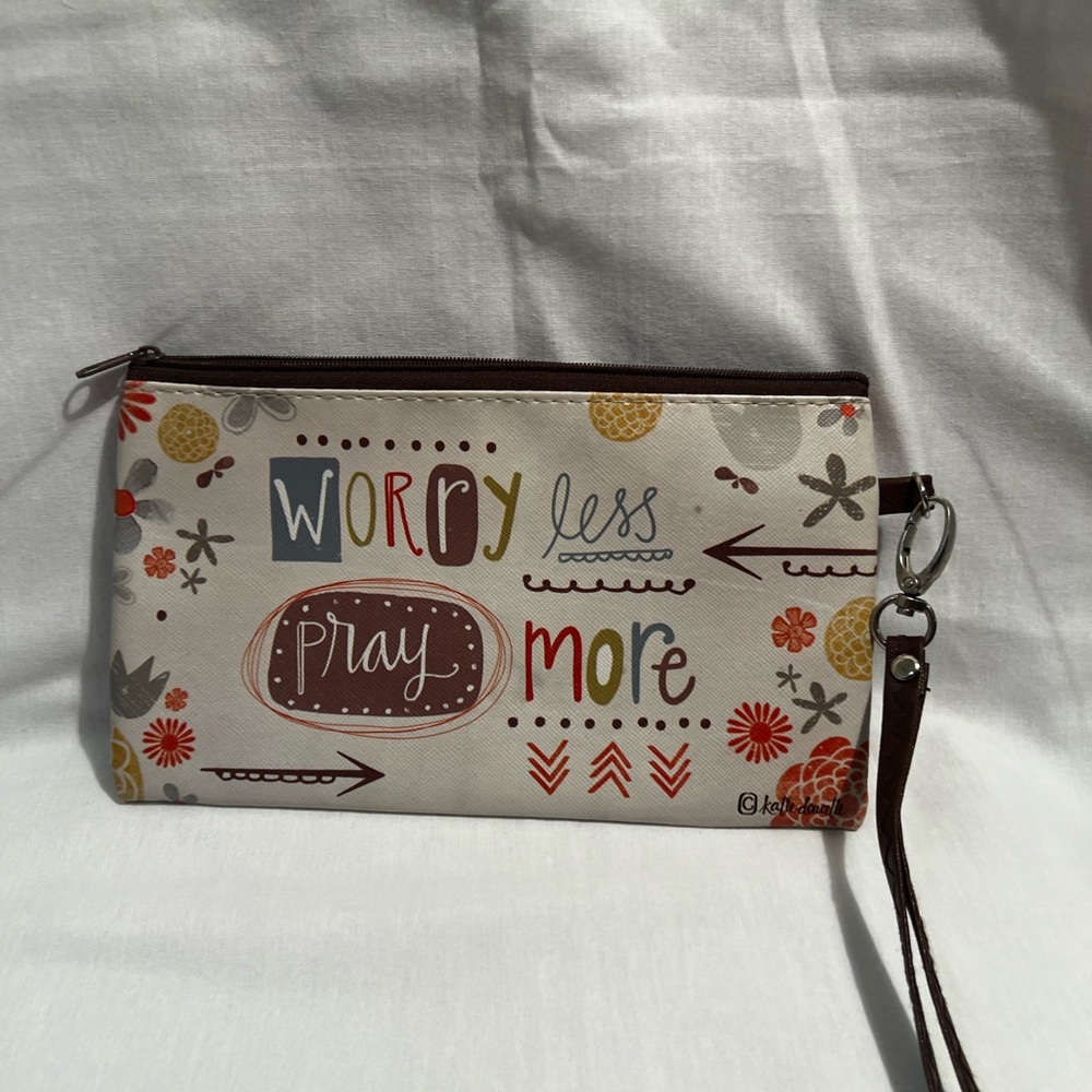 Worry Less Pray More Wristlet Clutch - Neutral Floral Print